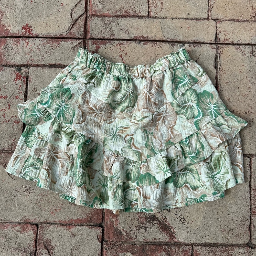 Forever 21 Green and White Tiered Skater Mini Skirt